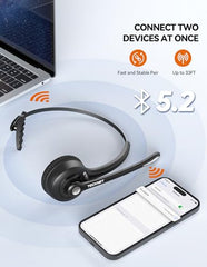 TECKNET Bluetooth Headset, Wireless On-Ear Headphones with Noise Cancelling Microphone, HS004, Black & White