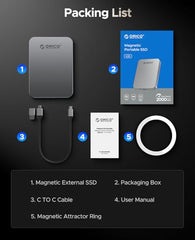 ORICO 256GB Magnetic Portable SSD, 4K 120 fps ProRes HDR Record and Store, USB3.2 Gen1 Up to 460MB/s, USB C&A 2 in 1 Cable, External SSD Compatible with iPhone 16 Pro Max, Tablet, Computer - K5PLUS
