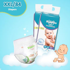 Amazon Brand - Supples Premium Baby Diaper Pants | 84 Baby Diapers | XXL | 15-25 Kg | 42 x 3 Packs | 12 Hrs Absorption | Cushiony Cotton Soft Fabric | Phthalates-Free | Triple Leak Guard