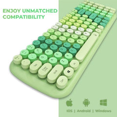 iGear KeyBee Retro Typewriter Inspired 2.4GHz Wireless Keyboard with Mouse Combo for Desktop/Laptop and Devices with USB Support, Single Nano Receiver, Round Keycaps, Cleaning Brush (White) (Green)