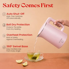 Tesora 1.8L Electric Kettle, 1500W,Stainless Steel Interior, 12 Recipe Book | Electric Water Boiler, Tea Maker, 1500W Fast Boiling, Cool-Touch Body, 360° Base, Auto Shut-Off, Boil-Dry Protection