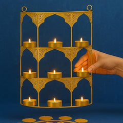 CraftVatika Tealight Candle Holder,Festiv Diwali Decor Items, Wall Mounted Hanging Iron Leaf Design Tealight Candle Holder Stand Frame for Home Christmas Diwali Decoration Items, Wall Decor Items