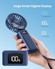Gaiatop Powerful Hand Fan, Portable Personal Fan Handheld Fan, 3 Speed Foldable Desk Fan with Digital Display, 2000mAh USB Rechargeable Fan for Indoor Outdoor