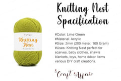 Craft Affair | Knitting Nest Acrylic Yarn (200 Meter, 100 Grams, 2mm) / Woolen Yarn/Acrylic Yarn for Knitting and Crocheting-Olive