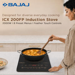 Bajaj ICX 200FP 2000 W Induction Cooktop | 7 Pre-Set Menus | Digital Display | Cool Touch Surface | 1 Year Warranty 【Black】