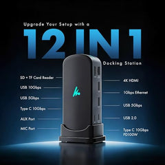 Type C 14 in 1 Wozoyo Docking Station, PD 100W, 2X4K@60Hz HDMI,4K DisplayPort, 2XType-C 10Gbps, USB 10Gbps, Gigabit Ethernet, AUX Port,Universally Compatible Thunderbolt 4,macOS,Windows,Android & iOS