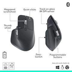 Logitech MX Master 4, Ergonomic Wireless Mouse with Advanced Performance Haptic Feedback, Ultra-Fast Scrolling, USB-C Charging, Bluetooth, Windows, MacOS - Graphite