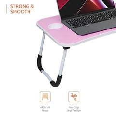 Amazon Basics Engineered Wood Foldable Laptop Table with Cup Holder, Tablet Groove and Mini Drawer (60L x 40W x 26H cm, Black)