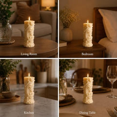 Decorative Fragrance Candle with Raised 3D Ivory Swirl Pillar Artwork | Long Burning Scented Candle for Home Décor, Living Room, Bedroom, Meditation Space, Table Decoration & Gift