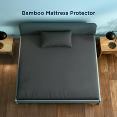 The Sleep Company 100% Waterproof Bamboo Mattress Protector | Upto 10" Deep Pocket | Elastic Fitted Mattress Cover | Noiseless | Smooth Fabric | Machine Washable | King | Grey | 84" X 78"