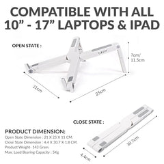 Tukzer (Imported Foldable Laptop Stand Riser for Laptop, MacBook, Notebook & Tablets up to 17 Inch, 7 Level Height Angle Adjustment, 2X Stronger M-Shape Aluminum Silicone Pads Air Ventilation-Black