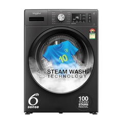 Whirlpool Smart Choice 9 Kg Steam Wash Technology 5 Star Inverter Front Load Fully Automatic Washing Machine with In-Built Heater (SUPREME CARE 9014-E, Midnight Grey, 100+ Tough Stains, 1400 RPM)
