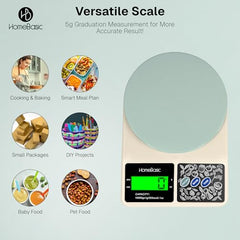 HomeBasic Digital Kitchen Weighing Scale 10kg |Food Weighing Machine, Weight Scale for Food, 1g Accuracy, Multi-Unit (g, oz), Tare Function, Waterproof Platform for Cooking, Baking & Diet (Beige+Grey)
