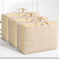 SITTELLA 2 Pack Large Foldable Storage Bags 58 L | Fabric Storage Organizer Box with Zip | Blanket, Quilt & Household Item Storage | Space Saving Storage Container | Beige