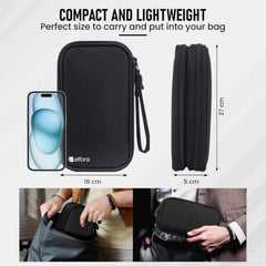 Elfora Compact Cable Organizer Bag | Double Layer Storage Pouch for Cables, Chargers, AirPods, Power Bank & Other Accessories | Durable & Portable Nylon Travel Case with Mesh Pockets – Blue