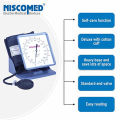 Niscomed PW-217 Manual Sphygmomanometer | Aneroid Blood Pressure Monitor with Cuff Bulb and Valve | Manual BP Clock Model for Home Clinic Hospital Use (Blue)