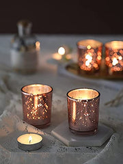 The Purple Tree Rose Gold Mercury Votive Tealight Candle Holders for Diwali and Christmas (Pack of 6) - Corporate Gifts, Home Decor, Decoration - Glass