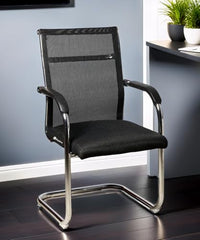 GOYALSON Visitor Chair Leather Back and Cushioned seat Chrome Base Suitable for Reception Home Conference Room Study Computer Restaurant Chair (1 Leather Back, z Black, Standard)