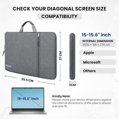 Dyazo 15.6 Inch Laptop Sleeve with Charger Pouch | Front Pocket with Handle Water Resistant Sleeve Case | Compatible for MacBook, HP, Dell, Acer, Asus, Microsoft, Samsung and Other Notebooks (Grey)