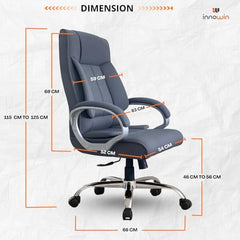 INNOWIN Profit High Back Orthopedic Boss Chair with 3 Year Limited Warranty | Leatherette Office Chair | Ergonomic Executive Chair with Spacious Cushioned Seat | Heavy Duty Metal Base | Grey