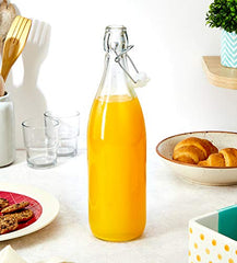 Amazon Brand - Solimo Silica Glass Bottle with Flip Cap, 1 Litre, Set of 4, Transparent