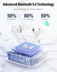 NKETUO Wireless Bluetooth Earbuds, ENC Noise Reduction, HD Stereo Sound, Gaming Earphones, Type-C Fast Charging, Smart Touch Control
