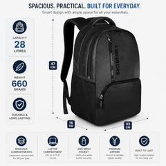 BIGBERRY Rodeo 2.0 Leatherite Faux Leather Laptop Backpack for Men & Women | Water Resistant 2 Compartment Casual Daypack | 15.6 Inch Laptop Bag for Office, College, Travel & Daily Use, Navy Blue