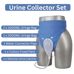 OTICA Urine Collector Set For Women Reusable Urine Bag | 2 x 1000ml & 1 x 2000ml Reusable Pee Bag | Silicone Urine Catcher With Long Tube | Skin Friendly Pant For Indoor & Outdoor Use