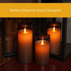 Flameless LED Pillar Candle Set of 2 | Acrylic Fiber Glass | Dancing Faux Wick | Remote Control with Battery Operated 3 AA | Home Décor & Gifting | 3" D x 6" H | Red