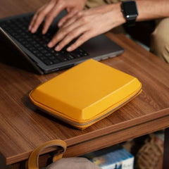 DailyObjects Leather Travel Electronic Accessories Storage Bag | Portable Gadget Organizer Case | Tech Kit Pouch for Cables, Drives, Chargers, Adapters, Power Banks | Charger Wire Organiser - Yellow