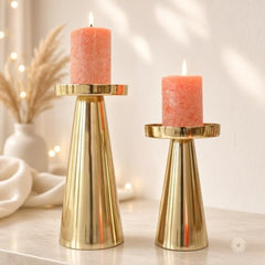 Behoma Handcrafted Golden Tea Light Candle Holders Set of 2 | Premium Metal & Glass Candle Stand | Centerpiece for Living Room, Coffee Tables & Home Decor Gift (Candles Not Included)