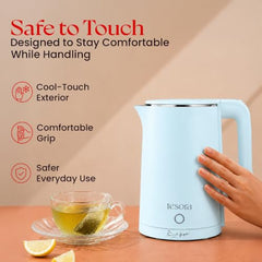 Tesora 1.8L Electric Kettle, 1500W,Stainless Steel Interior, 12 Recipe Book | Electric Water Boiler, Tea Maker, 1500W Fast Boiling, Cool-Touch Body, 360° Base, Auto Shut-Off, Boil-Dry Protection