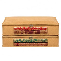 JD FRESH 6 Pcs Non Woven Saree Covers/Storage Bags with Zip Cover/Space Saving Bag with Transparent Window/Wardrobe Cupboard Organizer for Clothes/Lehengas/Bedsheets (17 X 14 x 7 Inch/Orange)