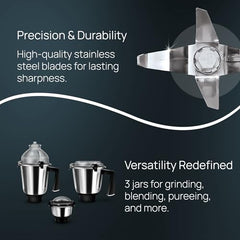 Wipro Elato FMG209 800 Watt Mixer Grinder with 4 Jars,Heavy Duty 100% Copper Ball Bearing Motor with 5 Year Warranty,Superfast Grinding,Clip Lids - Hands Free use, 4 Jars Mixer Grinder 800 Watt,Black