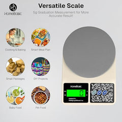 HomeBasic Digital Kitchen Weighing Scale 10kg |Food Weighing Machine, Weight Scale for Food, 1g Accuracy, Multi-Unit (g, oz), Tare Function, Waterproof Platform for Cooking, Baking & Diet (Beige+Grey)
