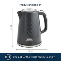 Tower Electric Kettle 1.7L Metal Body Auto Shut-Off 360° Base Blue | 1.7L capacity, 1350W rapid boil, full metal body, auto shut-off and boil-dry protection, 360-degree swivel power base