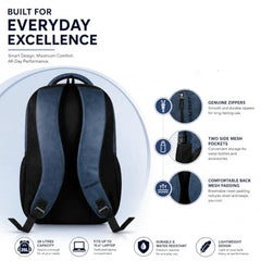 BIGBERRY Rodeo 2.0 Leatherite Faux Leather Laptop Backpack for Men & Women | Water Resistant 2 Compartment Casual Daypack | 15.6 Inch Laptop Bag for Office, College, Travel & Daily Use, Navy Blue