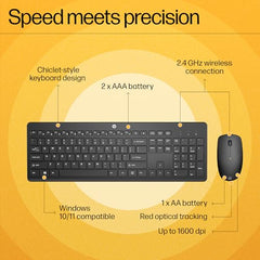 HP 230 Wireless Keyboard and Mouse Combo, 2.4GHz USB dongle, 1600 dpi, Windows PC Compatible, Full-Size Keyboard with Numeric pad, 12 Function Keys, 1-Year Warranty, 0.56 kg, White, 3L1F0AA