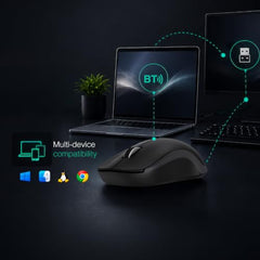 FINGERS ErgoGrip Wireless Mouse (BT & 2.4 GHz USB Receiver, Silent Clicks)