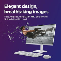 Lenovo A100 All in one Intel® N100 23.8" FHD (1920x1080) 3-Side Edgeless All-in-One Desktop (8GB/512GB SSD/Win11/MS Office 2024/5MP Camera/USB Calliope Keyboard & Mouse) F0J6005FIN