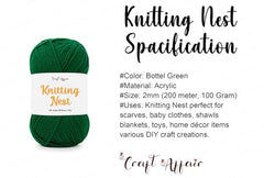 Craft Affair | Knitting Nest Acrylic Yarn (200 Meter, 100 Grams, 2mm) / Woolen Yarn/Acrylic Yarn for Knitting and Crocheting-Olive