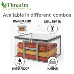 Timatim Transparent Plastic Clothes Cover Organiser for Wardrobe PVC Storage Bag for Saree, Shirts, Clothes, Lehenga Blankets Bedsheets Garment Protector Cover (Pack 2 pcs., Large (45x33x25 cms))