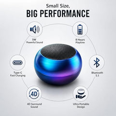 mini Wireless Bluetooth Speaker, Sound with Deep bass | Wireless Power Button Controlled, Long Lasting Battery & Quick Charge Pack of 1 (Multicolor)