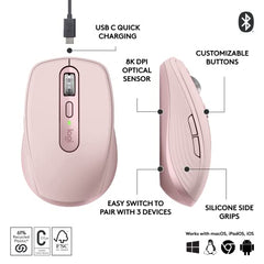 Logitech MX Anywhere 3S Compact Wireless Mouse with Free Adobe Subscription, Fast Scrolling, 8K DPI Any-Surface Tracking, Quiet Clicks, Programmable Buttons, USB C, Bluetooth - Graphite