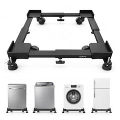 Lifelong Adjustable Washing Machine Stand with Wheels, Heavy Duty Steel Trolley for 5 Kg to 12 Kg Top Load & Front Load Washing Machines | Fridge & Air Cooler Stand | 180 Kg Capacity | Anti Vibration Pads | Black