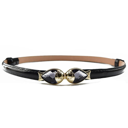 SYGA Women Leather Belt Thin Skinny Metal Elastic Buckle WaistBelt 22-36 Waist Belt(Black)