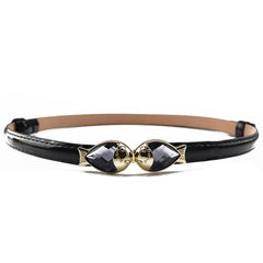 SYGA Women Leather Belt Thin Skinny Metal Elastic Buckle WaistBelt 22-36 Waist Belt(Black)