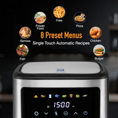 KENT Digital Air Fryer 5L | 1400W | Bake, Grill & Roast | Up to 80% Less Oil Usage | 8 Preset Menu | Rapid Heat Circulation | Digital Display & Touch Control Panel | Glass Window with in built Light