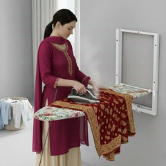 CIPLA PLAST Wall Mount Ironing Table/Board | Space-Saving & Foldable Mechanism | Wooden Surface | DIY Assembly | Easy-Release Lever, Removable Cotton Cover & Mounting Hardware | 85X34 CMS