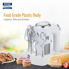 KENT 150W, 5 Speed Control, Copper Motor, Multiple Beaters, Overheating Protection, Food Grade Plastic Body Hand Blender (White)